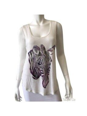 Lucky Brand Ivory Zebra Print Hi-Low Tank Top Soft Lightweight